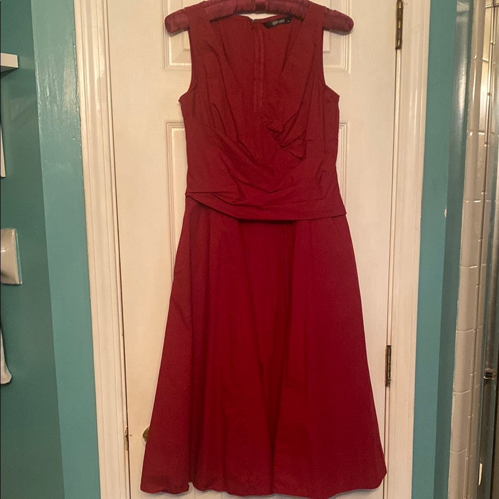 eShakti Red Ruched Wrap Midi Dress
